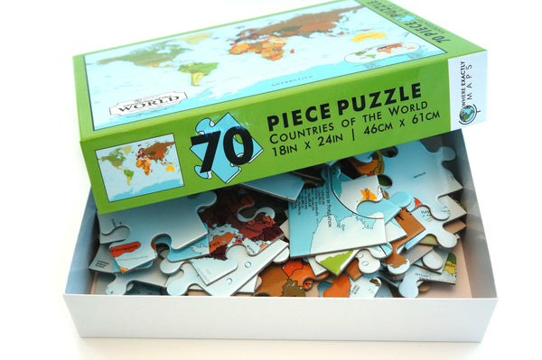 70 piece map puzzle of The World for children by Where Exactly Maps