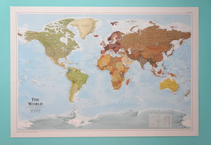Educational 27 by 39 inch political relief world map by Where Exactly Maps